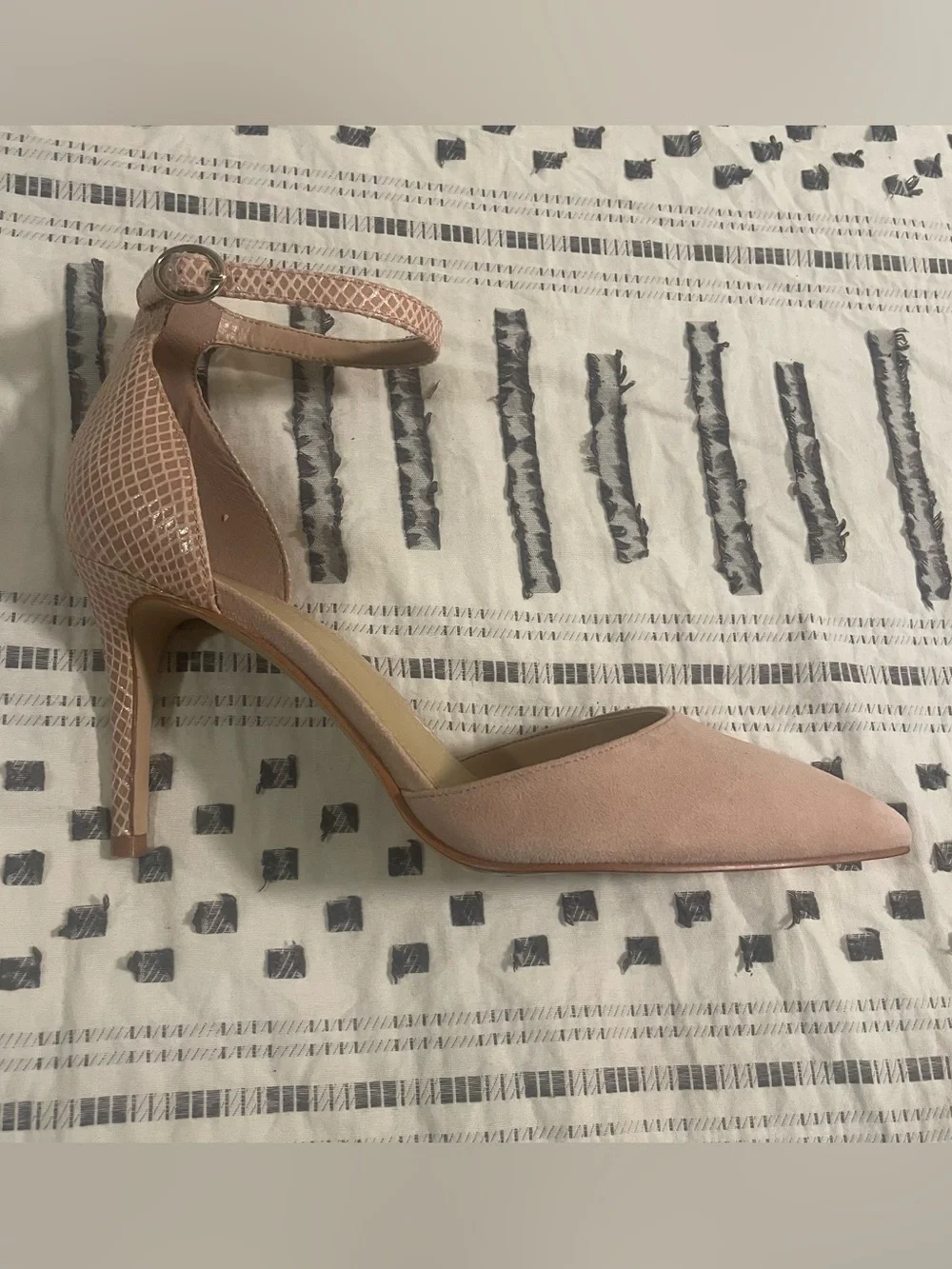 Marc Fisher Nude Suede Pointed-Toe Ankle-Strap Heels